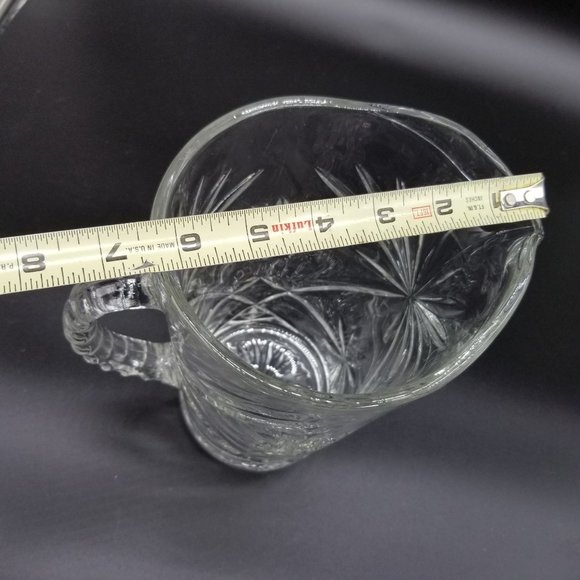 Vintage Clear Water Tea Drink Pitcher Floral Pressed Glass 8.50" Ribbed Handle - Picture 13 of 14